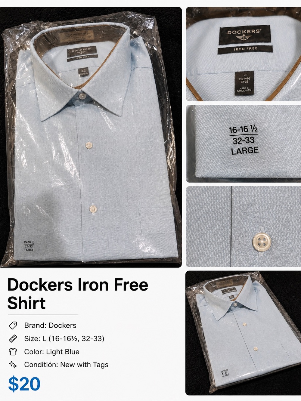 Dockers Light Blue Men's Dress Shirt - Iron Free